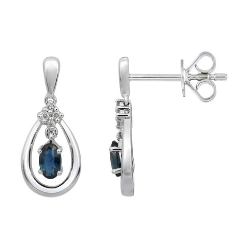 0.05 Ctw Diamond 14k White Gold Sapphire Round Shape Womens Gemstone Earrings