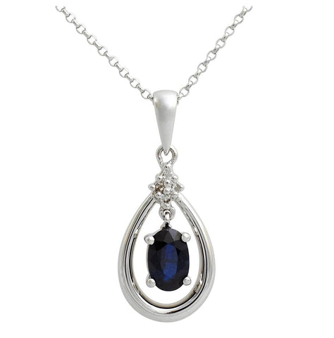 0.02 Ctw Diamond 14k White Gold Sapphire Round Shape Womens Gemstone Necklace Pendant With 16 Inch Chain