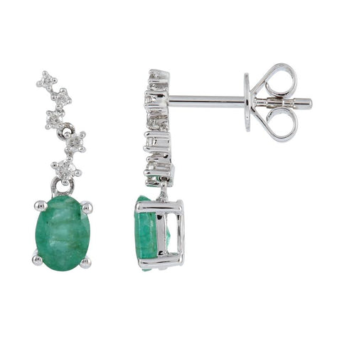 0.09 Ctw Diamond 14k White Gold Emerald Round Shape Womens Gemstone Earrings