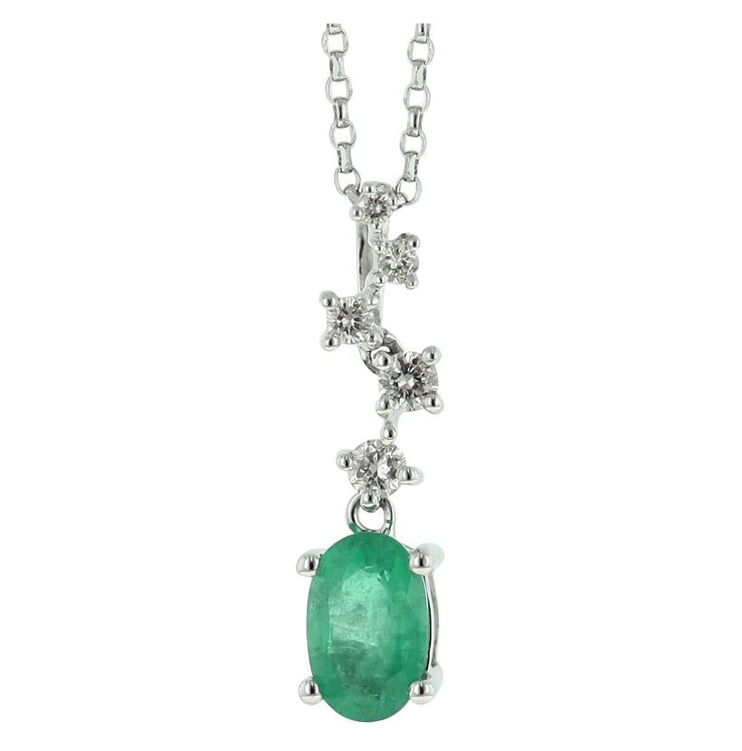 0.1 Ctw Diamond 14k White Gold Emerald Round Shape Womens Gemstone Necklace Pendant With 16 Inch Chain