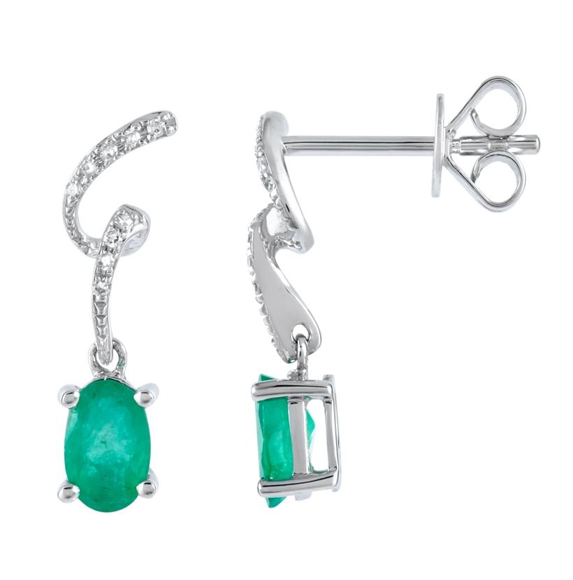 0.05 Ctw Diamond 14k White Gold Emerald Round Shape Womens Gemstone Earrings