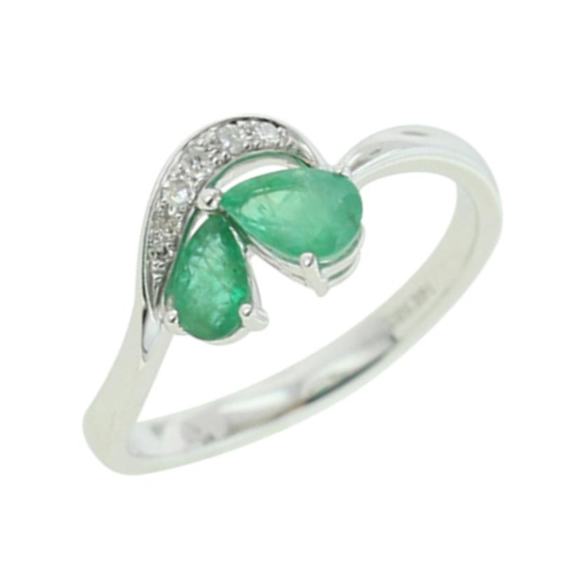 0.04 Ctw Diamond 14k White Gold Emerald Round Shape Womens Gemstone Ring