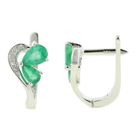 0.04 Ctw Diamond 14k White Gold Emerald Round Shape Womens Gemstone Earrings