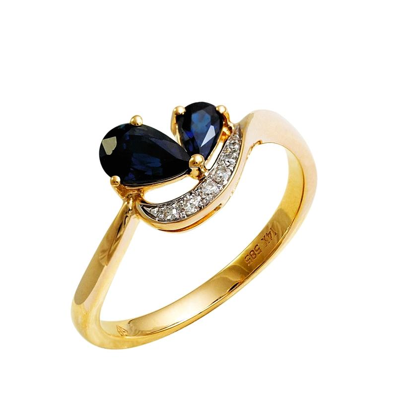 0.04 Ctw Diamond 14k Yellow Gold Sapphire Round Shape Womens Gemstone Ring