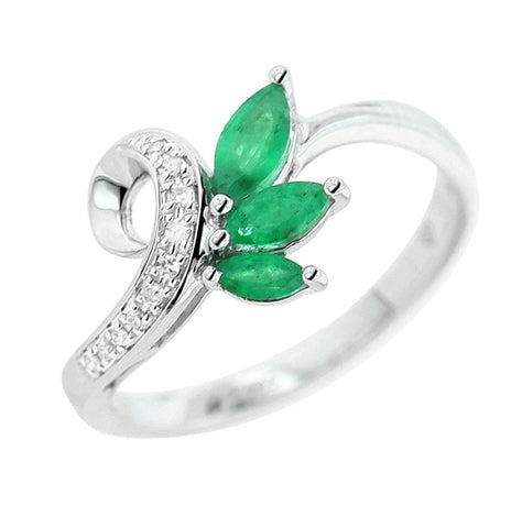 0.04 Ctw Diamond 14k White Gold Emerald Round Shape Womens Gemstone Ring