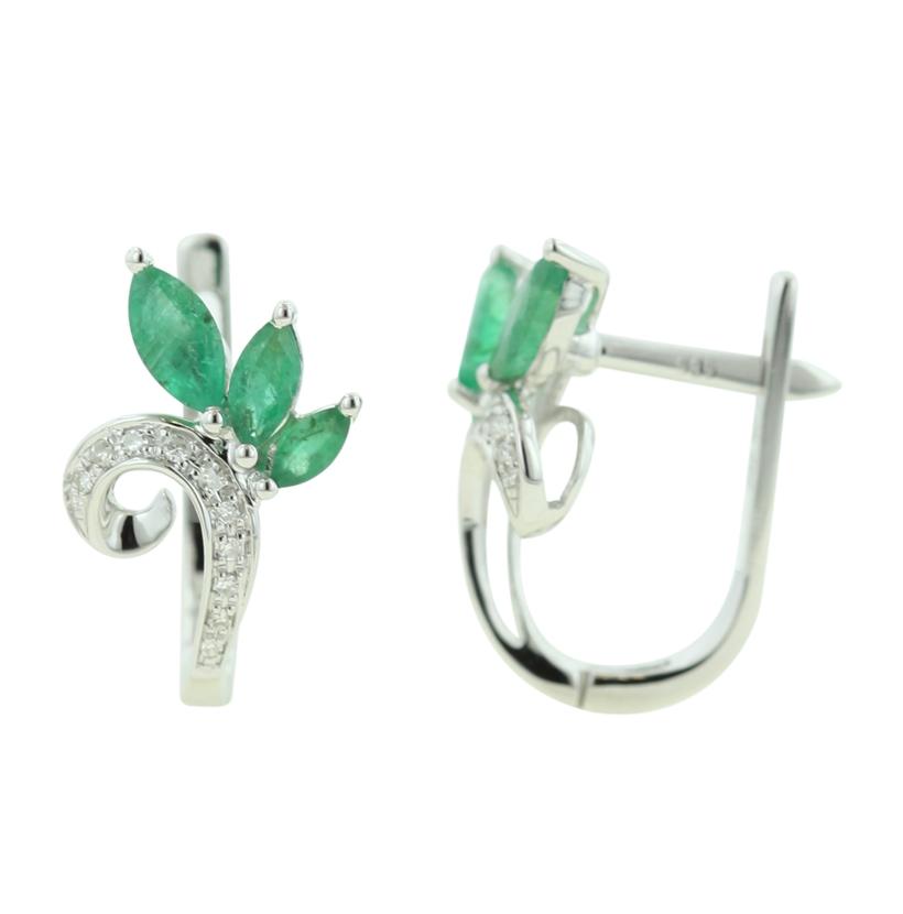 0.08 Ctw Diamond 14k White Gold Emerald Round Shape Womens Gemstone Earrings