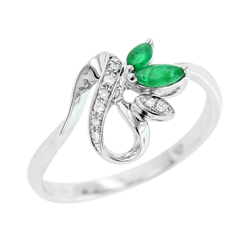 0.03 Ctw Diamond 14k White Gold Emerald Round Shape Womens Gemstone Ring