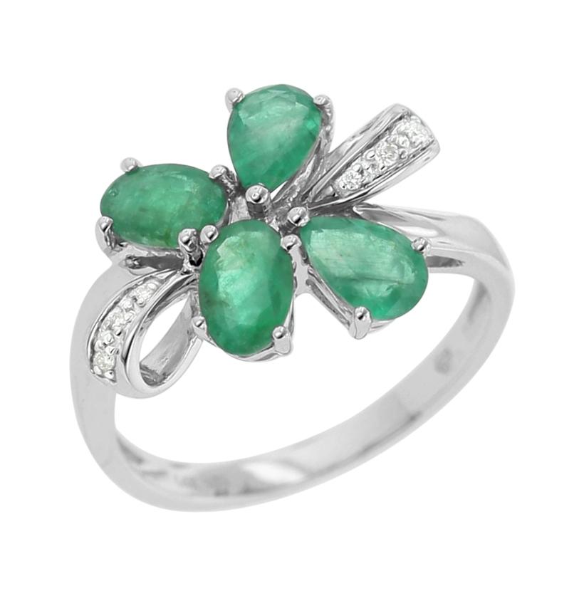 0.03 Ctw Diamond 14k White Gold Emerald Round Shape Womens Gemstone Ring