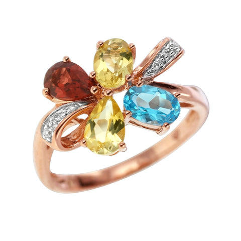 0.03 Ctw Diamond 14k Rose Gold Citrine Garnet Topaz Round Shape Womens Gemstone Ring