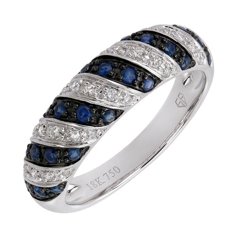 0.15 Ctw Diamond 14k White Gold Sapphire Round Shape Womens Gemstone Ring
