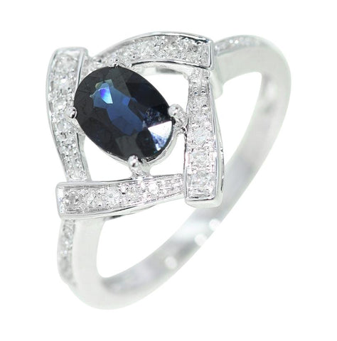 0.13 Ctw Diamond 14k White Gold Sapphire Round Shape Womens Gemstone Ring