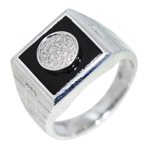 0.12 Ctw Diamond 14k White Gold Onyx Round Shape Womens Gemstone Ring
