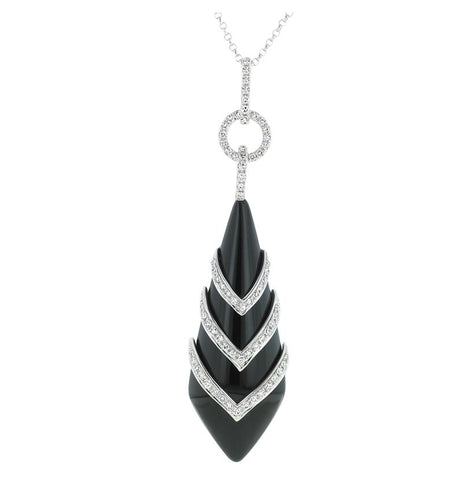 0.35 Ctw Diamond 14k White Gold Onyx Round Shape Womens Gemstone Necklace Pendant With 16 Inch Chain