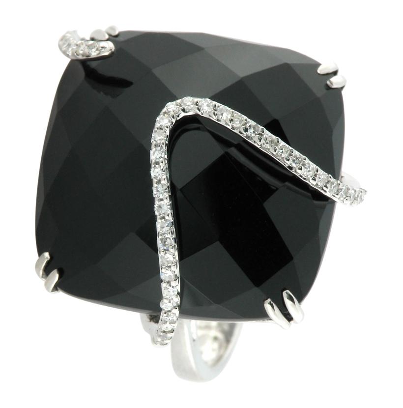 0.2 Ctw Diamond 14k White Gold Onyx Round Shape Womens Gemstone Ring