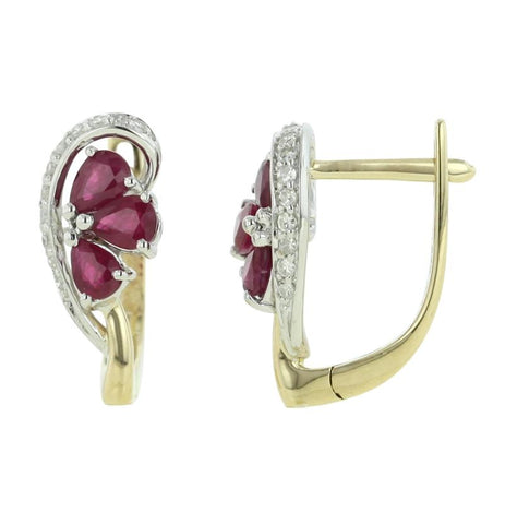 0.14 Ctw Diamond 14k Two Tone Gold Ruby Round Shape Womens Gemstone Earrings