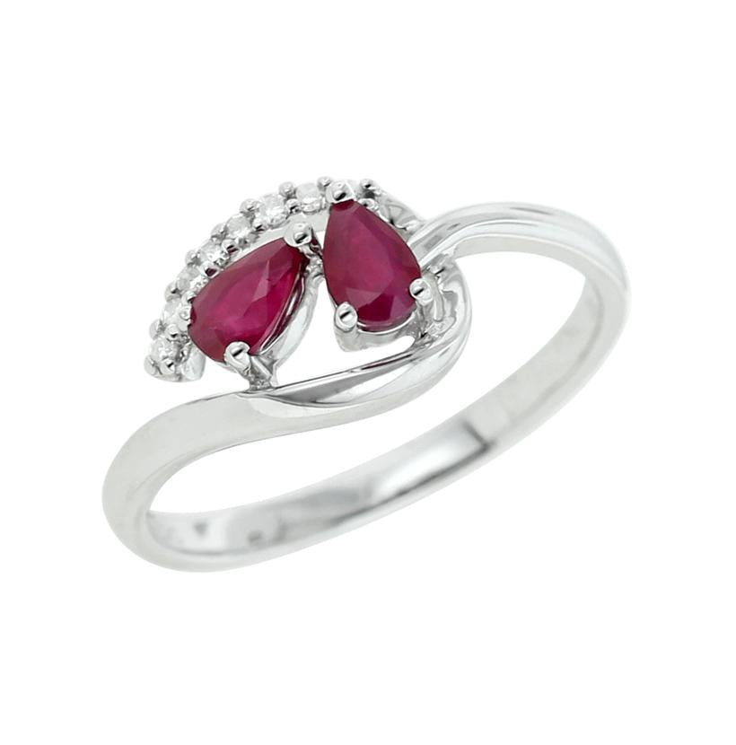 0.05 Ctw Diamond 14k White Gold Ruby Round Shape Womens Gemstone Ring