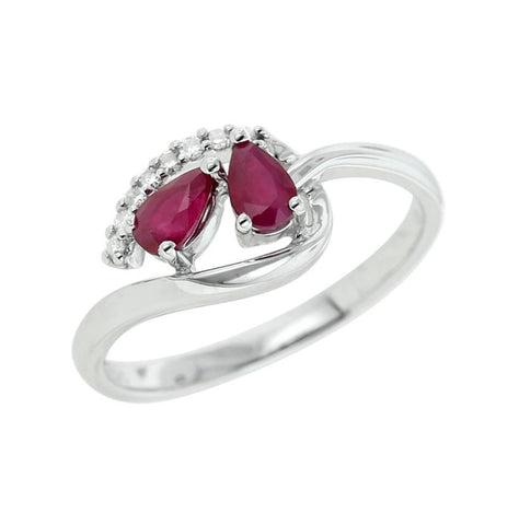 0.05 Ctw Diamond 14k White Gold Ruby Round Shape Womens Gemstone Ring