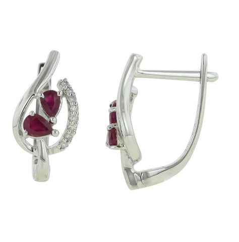 0.08 Ctw Diamond 14k White Gold Ruby Round Shape Womens Gemstone Earrings