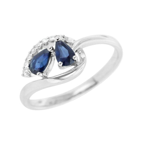 0.06 Ctw Diamond 14k White Gold Sapphire Round Shape Womens Gemstone Ring