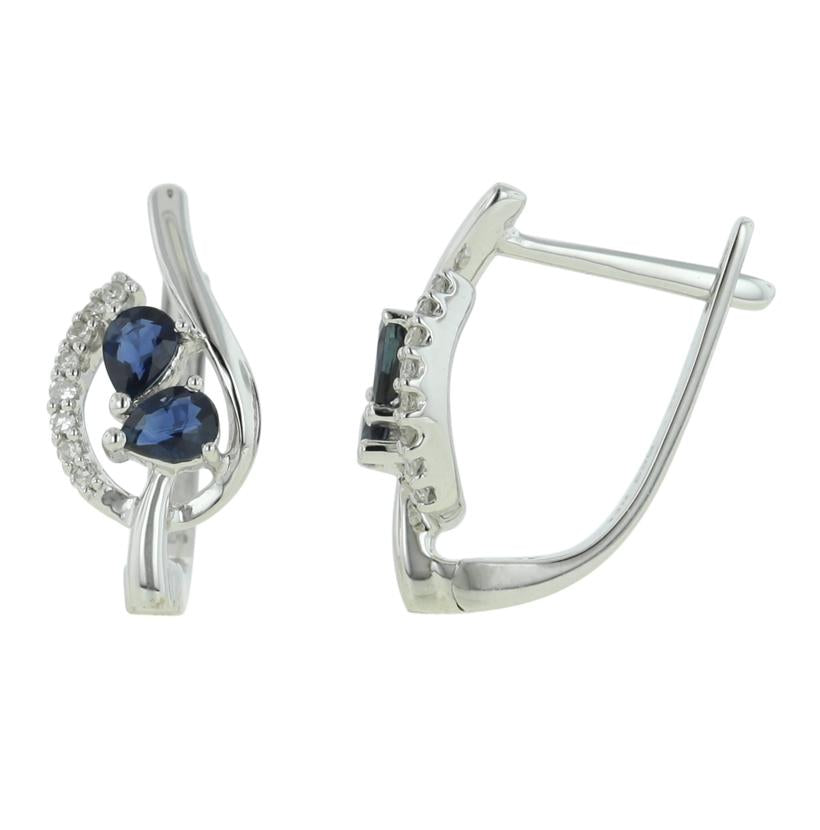 0.08 Ctw Diamond 14k White Gold Sapphire Round Shape Womens Gemstone Earrings