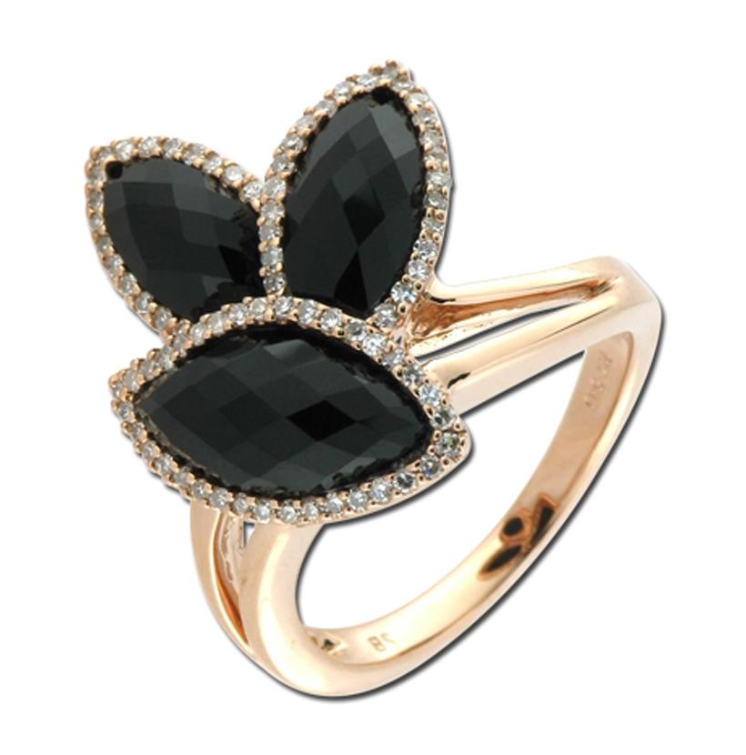 0.31 Ctw Diamond 14k Rose Gold Onyx Round Shape Womens Gemstone Ring