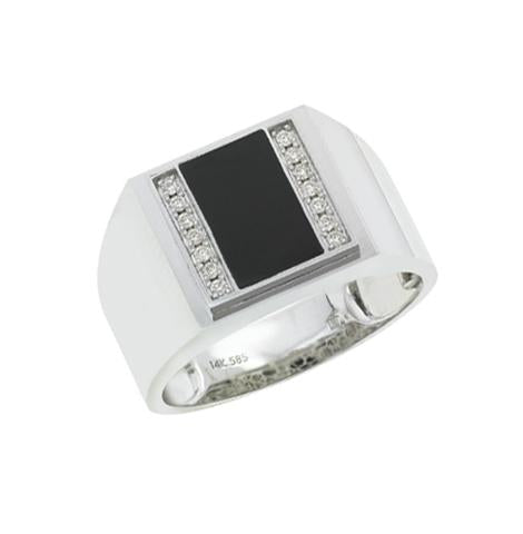 0.1 Ctw Diamond 14k White Gold Onyx Round Shape Womens Gemstone Ring