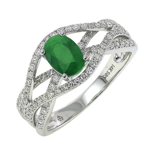 0.33 Ctw Diamond 14k White Gold Emerald Round Shape Womens Gemstone Ring