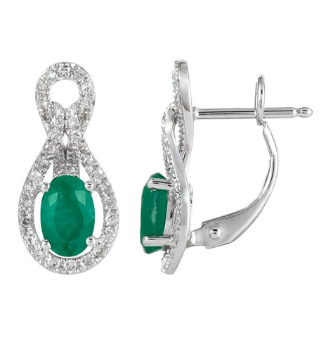 0.26 Ctw Diamond 14k White Gold Emerald Round Shape Womens Gemstone Earrings