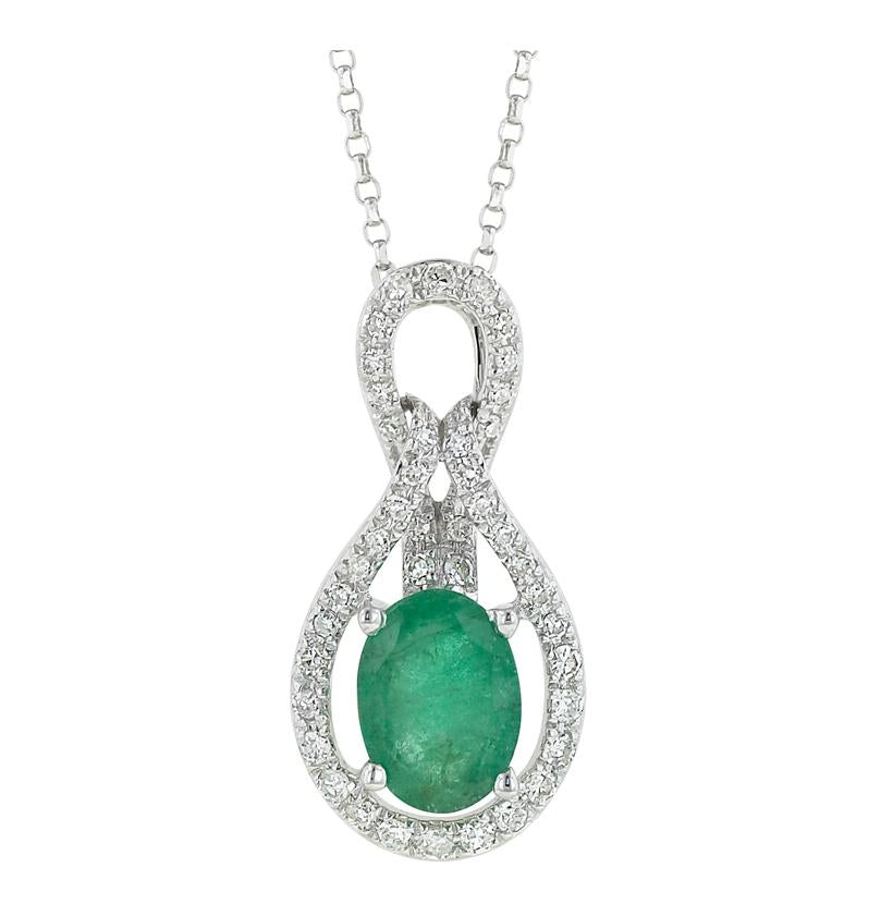 0.17 Ctw Diamond 14k White Gold Emerald Round Shape Womens Gemstone Necklace Pendant With 16 Inch Chain