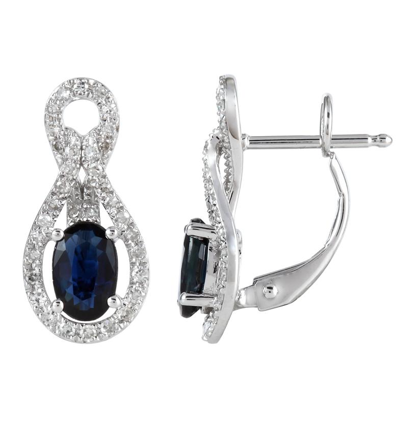 0.25 Ctw Diamond 14k White Gold Sapphire Round Shape Womens Gemstone Earrings