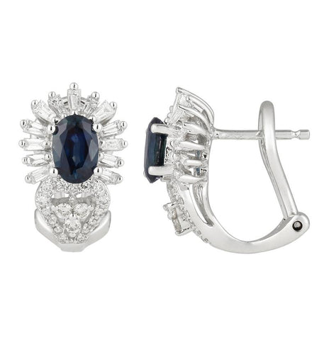 0.55 Ctw Diamond 14k White Gold Sapphire Round Tap Baguette Shape Womens Gemstone Earrings