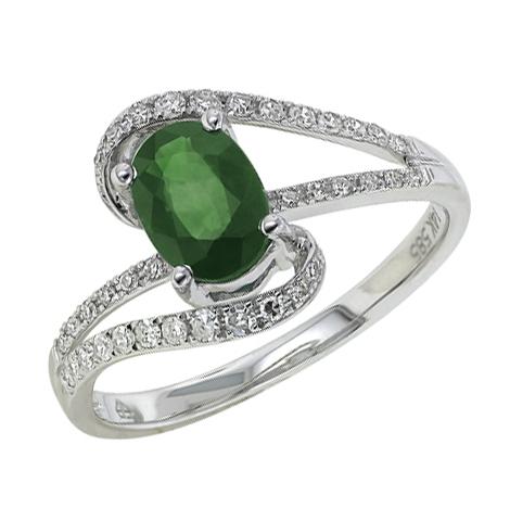 0.19 Ctw Diamond 14k White Gold Emerald Round Shape Womens Gemstone Ring