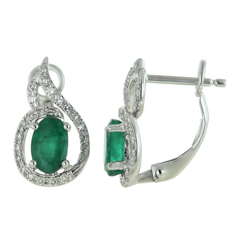 0.17 Ctw Diamond 14k White Gold Emerald Round Shape Womens Gemstone Earrings