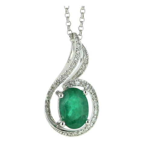 0.11 Ctw Diamond 14k White Gold Emerald Round Shape Womens Gemstone Necklace Pendant With 16 Inch Chain