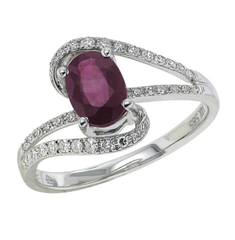 0.19 Ctw Diamond 14k White Gold Ruby Round Shape Womens Gemstone Ring