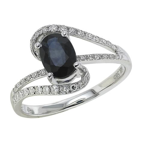 0.19 Ctw Diamond 14k White Gold Sapphire Round Shape Womens Gemstone Ring