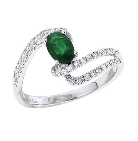 0.19 Ctw Diamond 14k White Gold Emerald Round Shape Womens Gemstone Ring