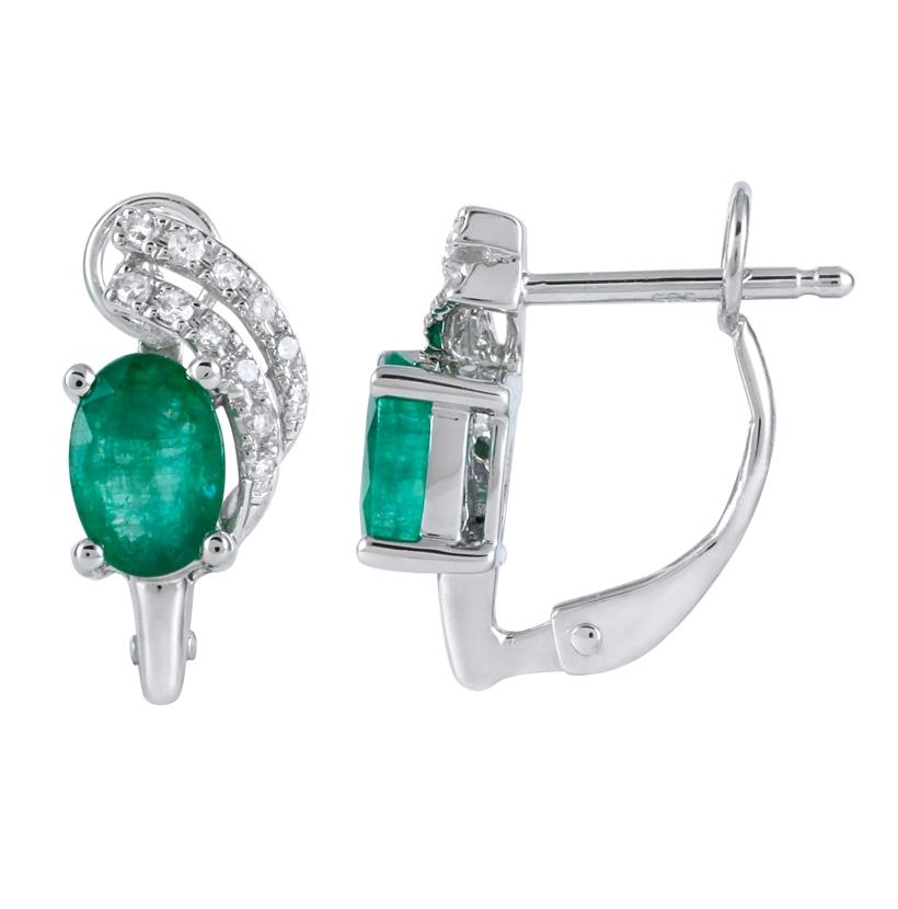 0.09 Ctw Diamond 14k White Gold Emerald Round Shape Womens Gemstone Earrings