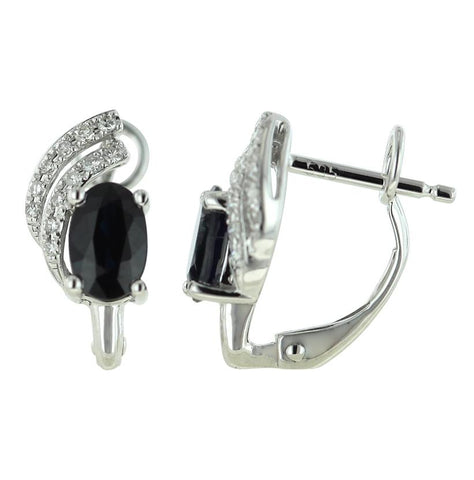 0.09 Ctw Diamond 14k White Gold Sapphire Round Shape Womens Gemstone Earrings