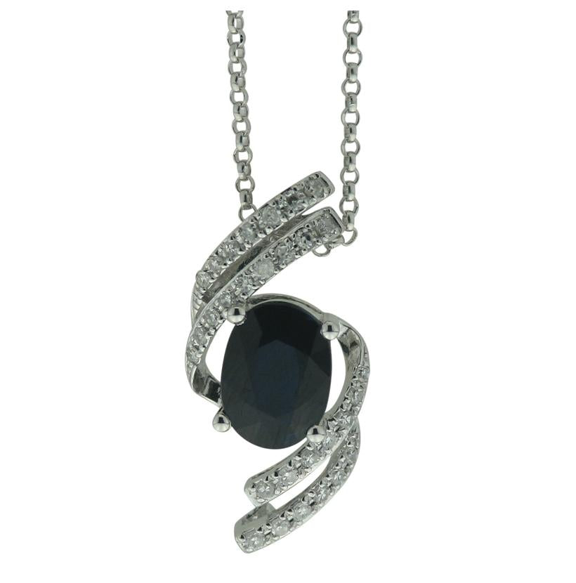 0.12 Ctw Diamond 14k Yellow Gold Sapphire Round Shape Womens Gemstone Necklace Pendant With 16 Inch Chain