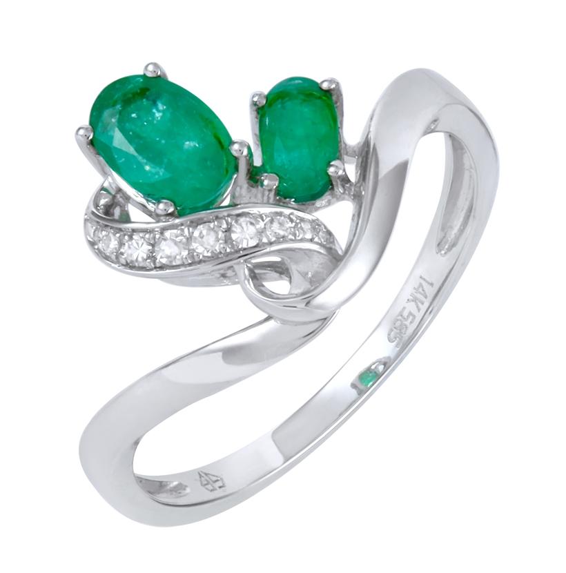 0.03 Ctw Diamond 14k White Gold Emerald Round Shape Womens Gemstone Ring