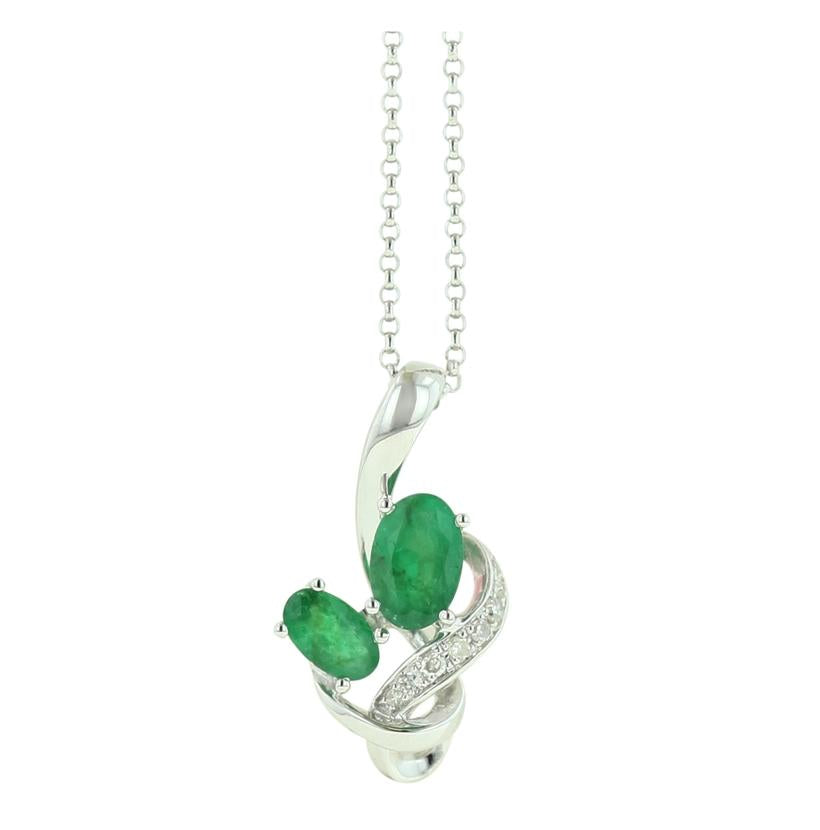 0.03 Ctw Diamond 14k White Gold Emerald Round Shape Womens Gemstone Necklace Pendant With 16 Inch Chain