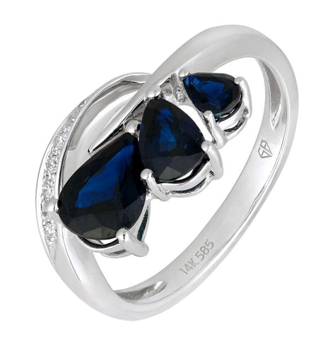 0.04 Ctw Diamond 14k White Gold Sapphire Round Shape Womens Gemstone Ring