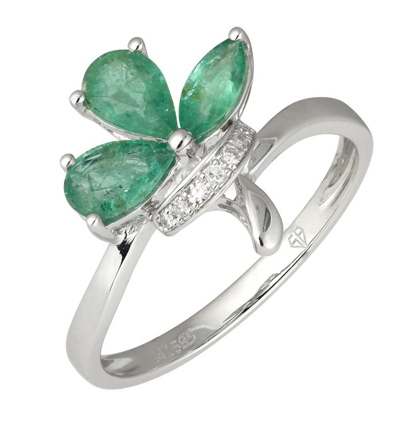 0.03 Ctw Diamond 14k White Gold Emerald Round Shape Womens Gemstone Ring