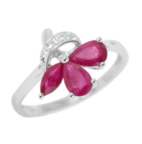 0.03 Ctw Diamond 14k White Gold Ruby Round Shape Womens Gemstone Ring