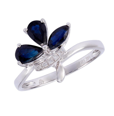 0.03 Ctw Diamond 14k White Gold Sapphire Round Shape Womens Gemstone Ring