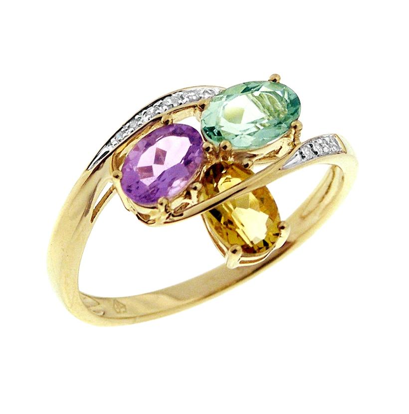 0.04 Ctw Diamond 14k Yellow Gold Amethyst Citrine Round Shape Womens Gemstone Ring