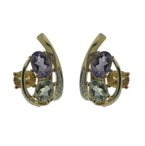 0.07 Ctw Diamond 14k Yellow Gold Amethyst Citrine Round Shape Womens Gemstone Earrings