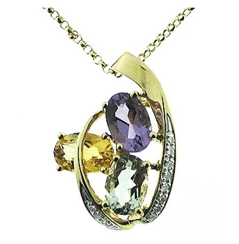 0.04 Ctw Diamond 14k Yellow Gold Amethyst Citrine Round Shape Womens Gemstone Necklace Pendant With 16 Inch Chain