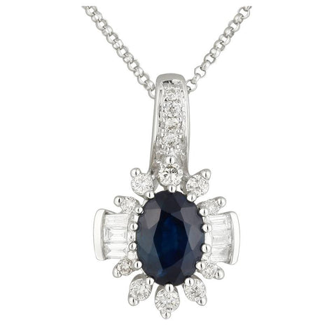 0.25 Ctw Diamond 14k White Gold Sapphire Round Baguette Shape Womens Gemstone Necklace Pendant With 16 Inch Chain